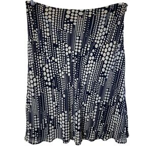 Anne Klein Midi Skirt Womens 12 Navy‎ Blue White Abstract Polka Dot Retro Career